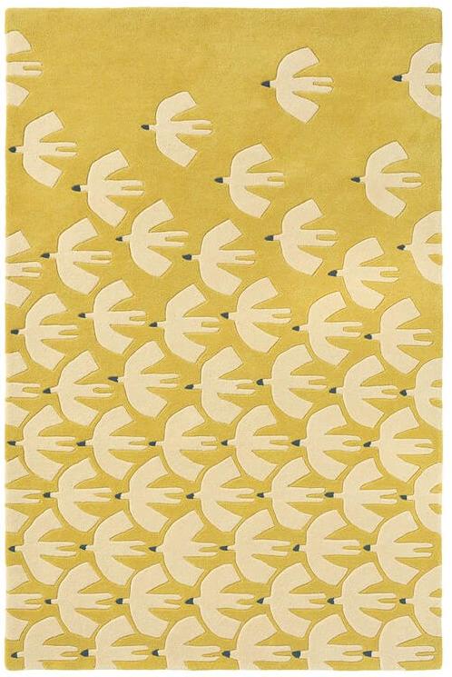 Birds Ochre Hand-Tufted Rug ☞ Size: 140 x 200 cm