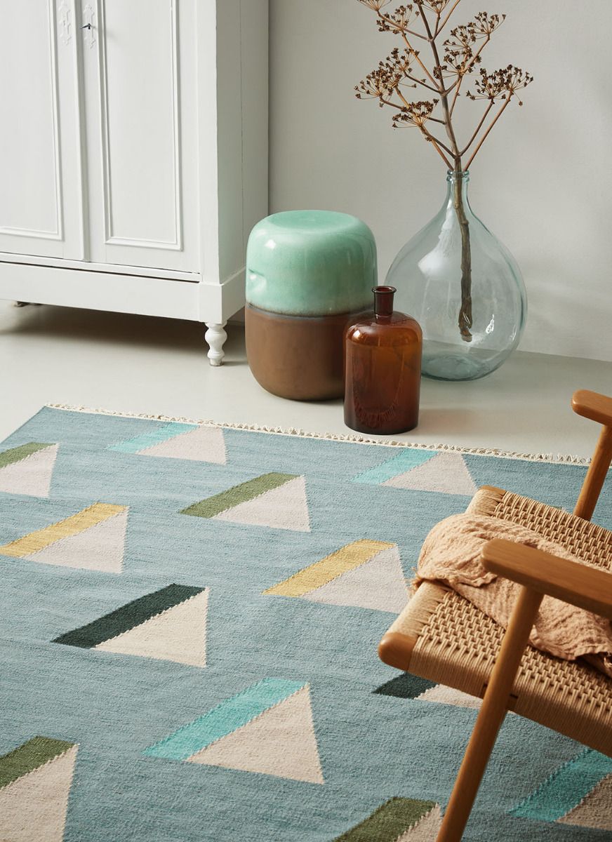 Triangles Flat Woven Blue Rug