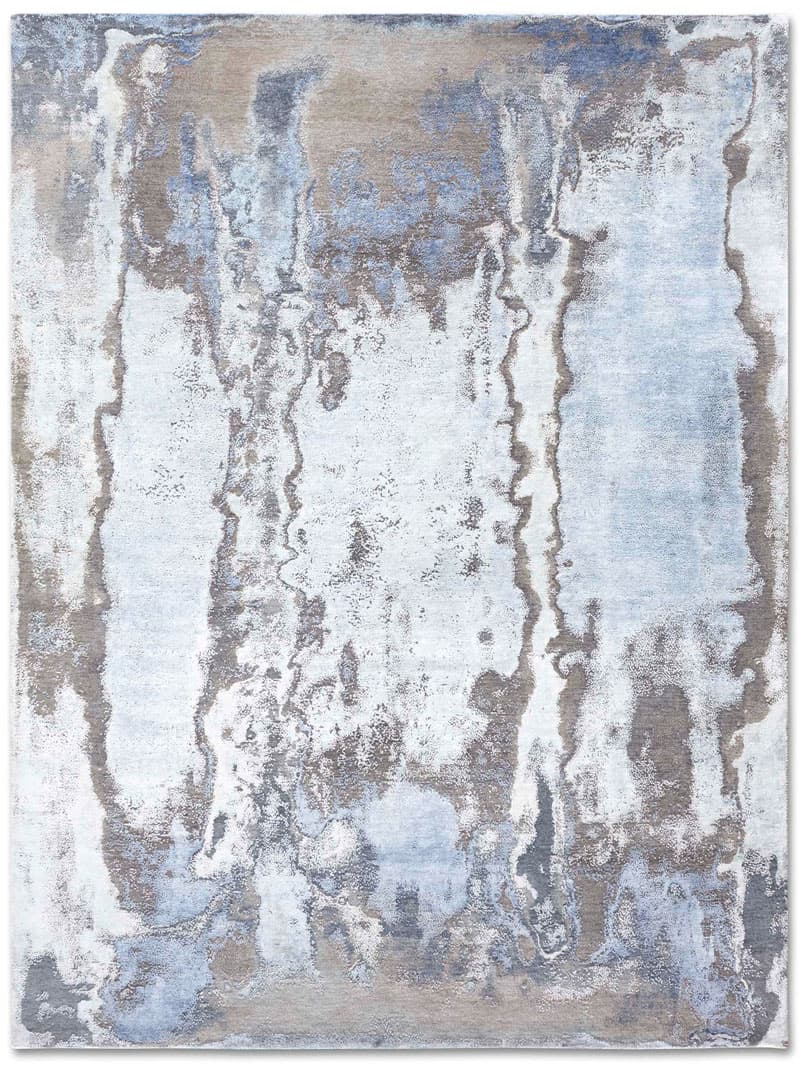 Silver / Blue Luxury Silk / Wool Rug