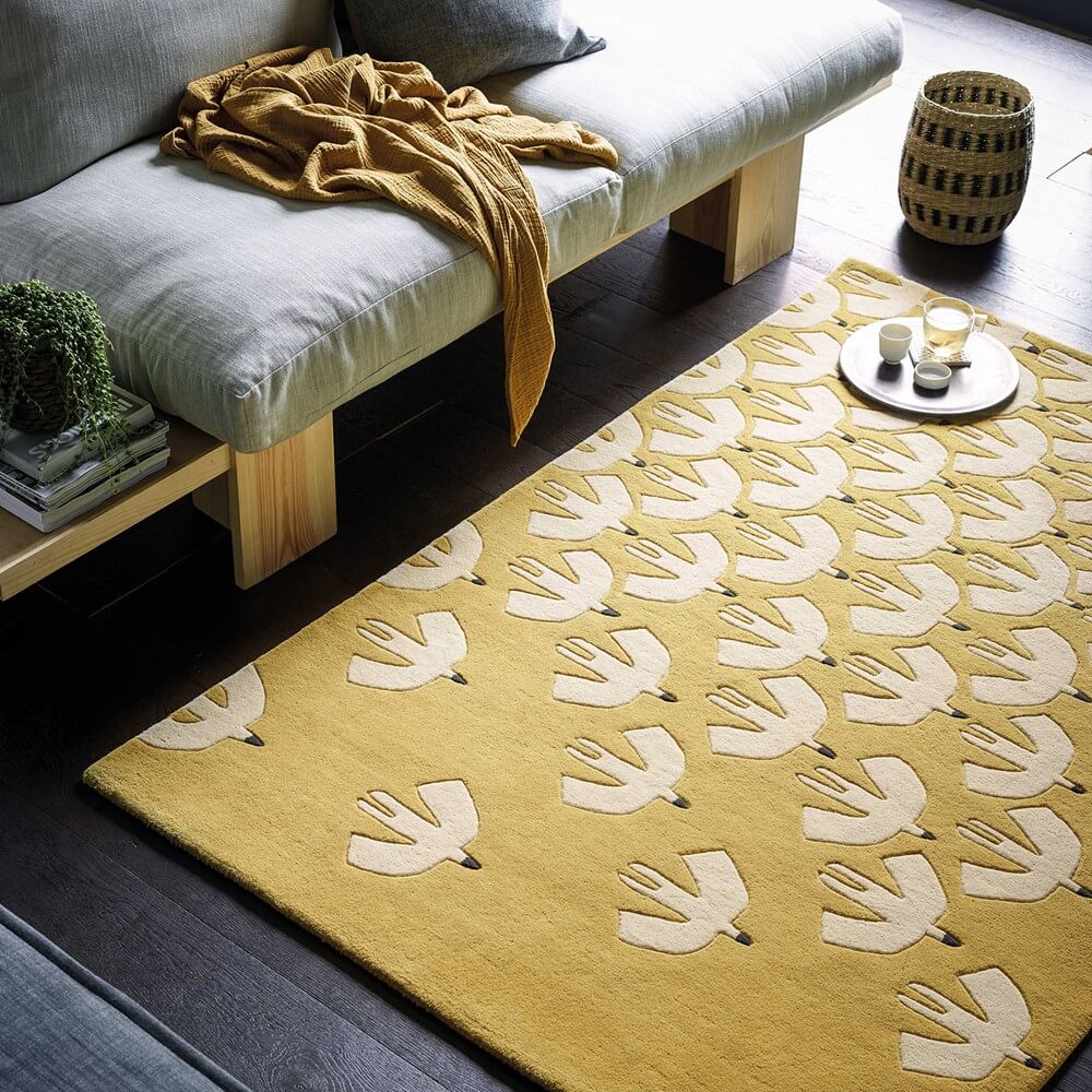 Birds Ochre Hand-Tufted Rug ☞ Size: 140 x 200 cm