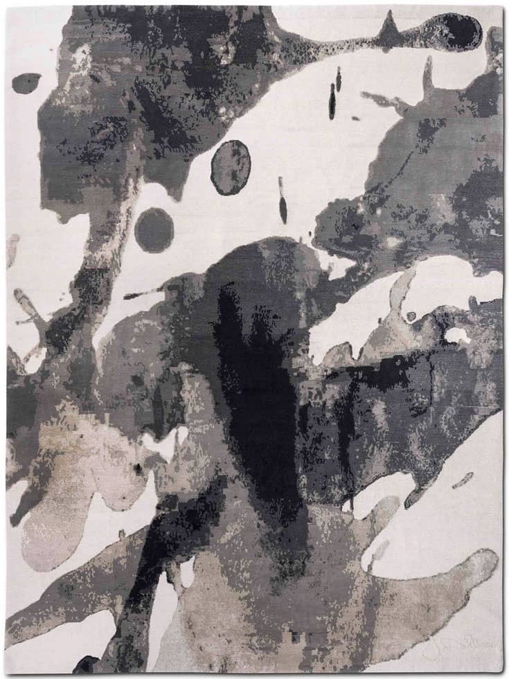 Black & White Hand-Knotted Wool / Silk Rug | Size: 140 x 210 cm