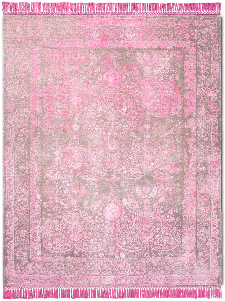 Soft Pink Hand-Knotted Wool / Silk Rug