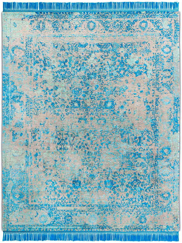 Electric Blue Hand-Knotted Wool / Silk Rug | Size: 122 x 183 cm
