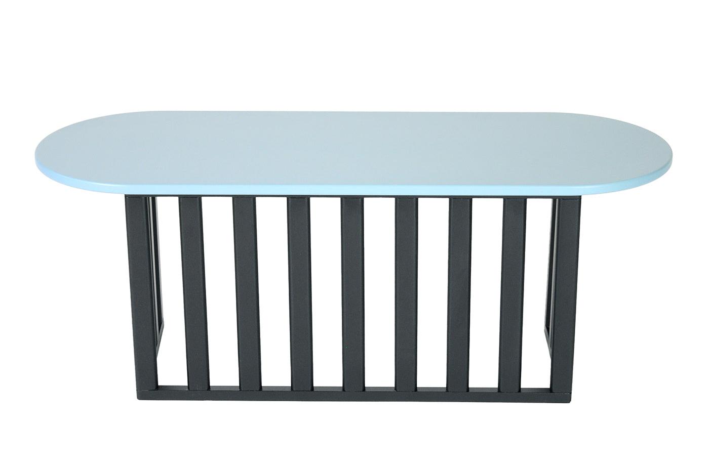 Light Blue Oval Wood Side Table