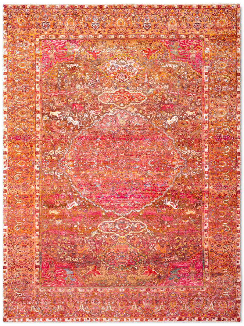 Hundred Million Hand-Knotted Wool / Silk Rug ☞ Size: 183 x 274 cm