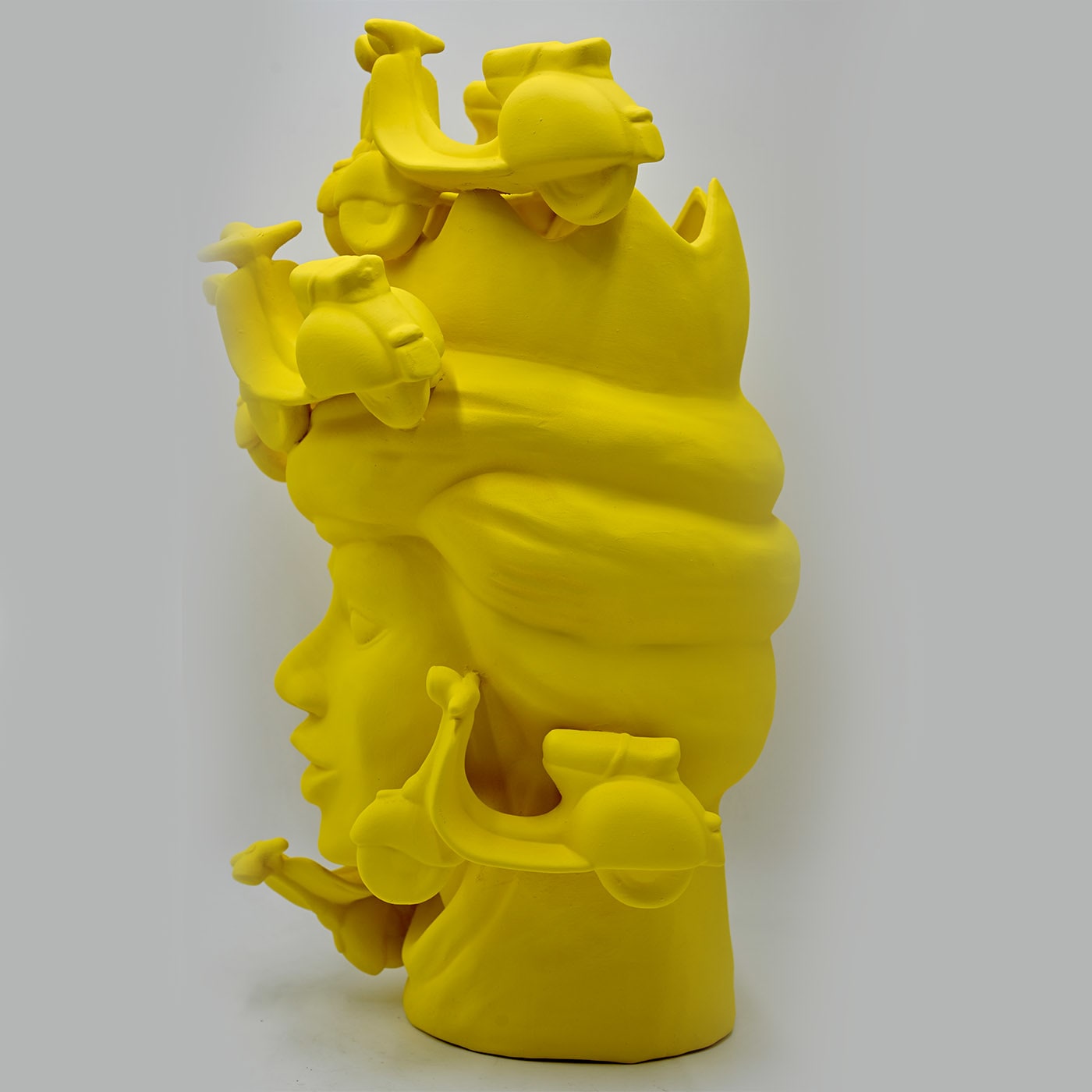 Sunlit Yellow Matte Moor's Head Sculpture
