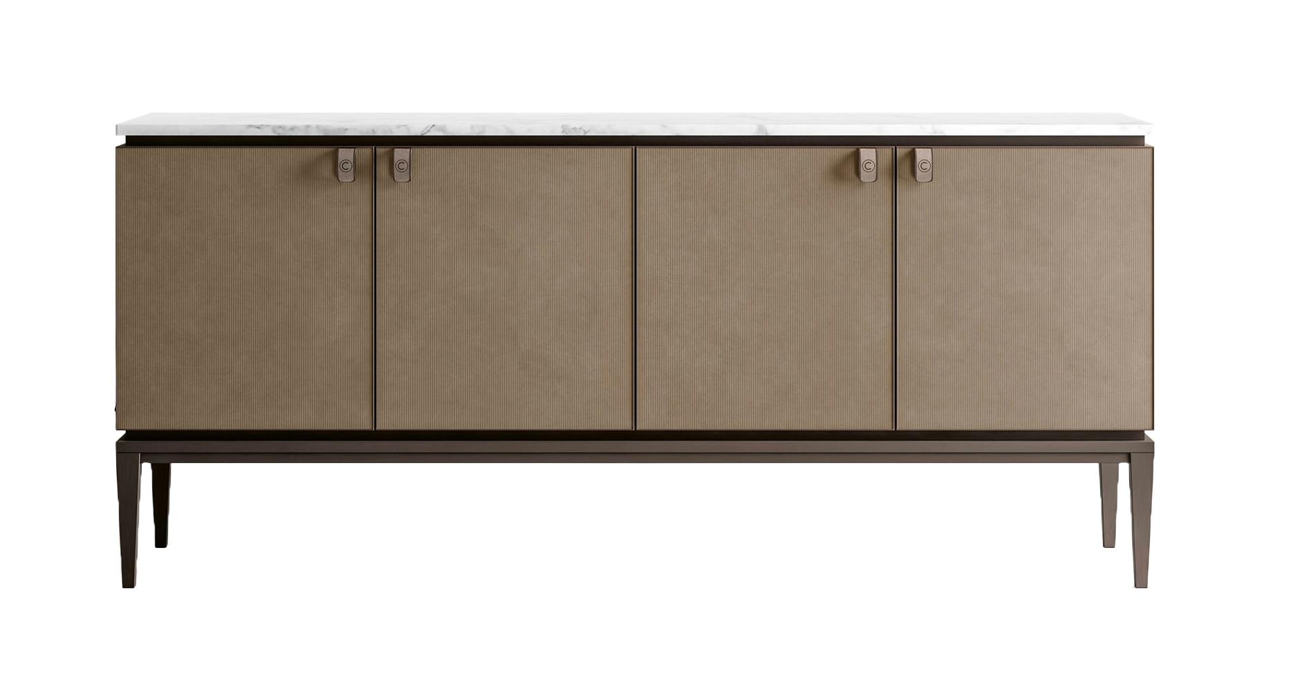 Luxe Marble Top Sideboard with Leather Doors