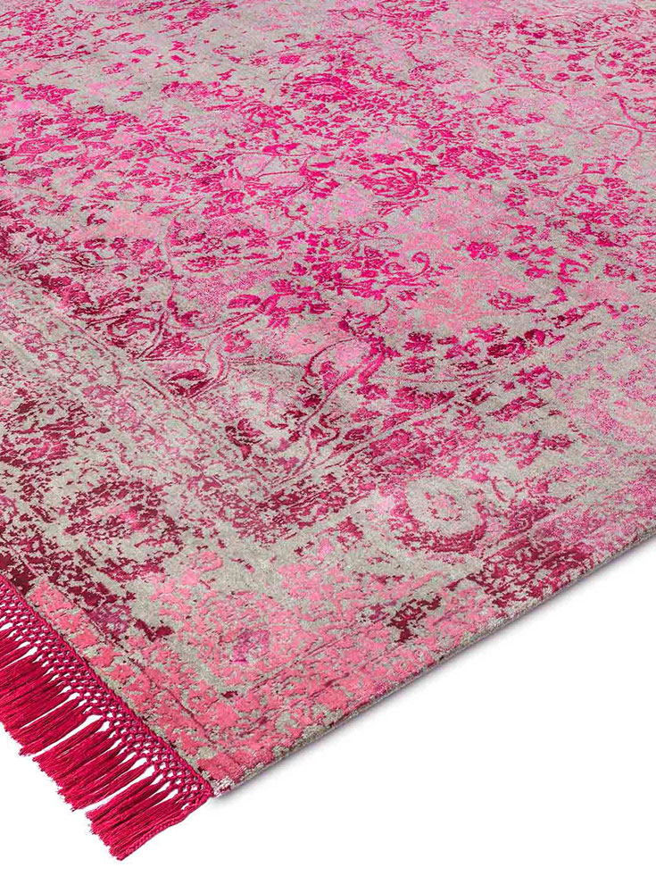 Eye Candy Pink Hand-Knotted Wool / Silk Rug ☞ Size: 140 x 210 cm