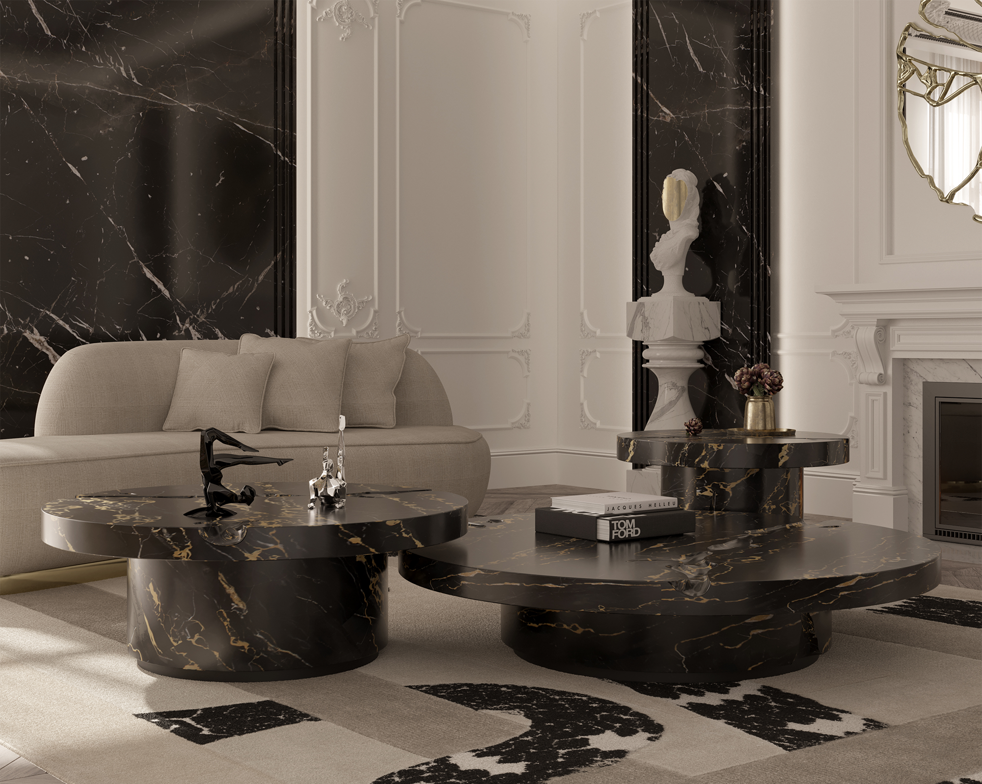 Portoro Marble 3-Piece Coffee Table Set