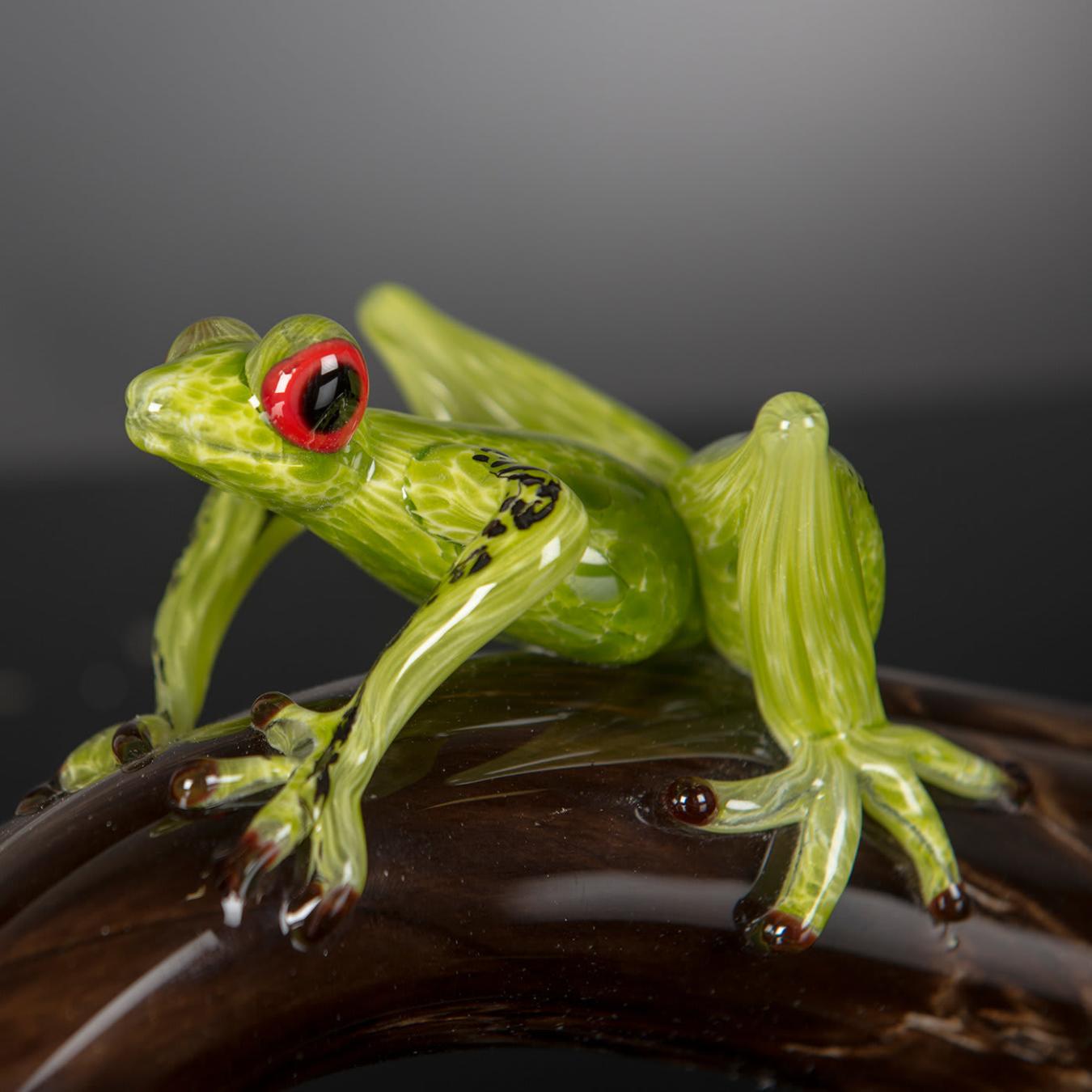 Glass Frog on Branch Artisan Figurine