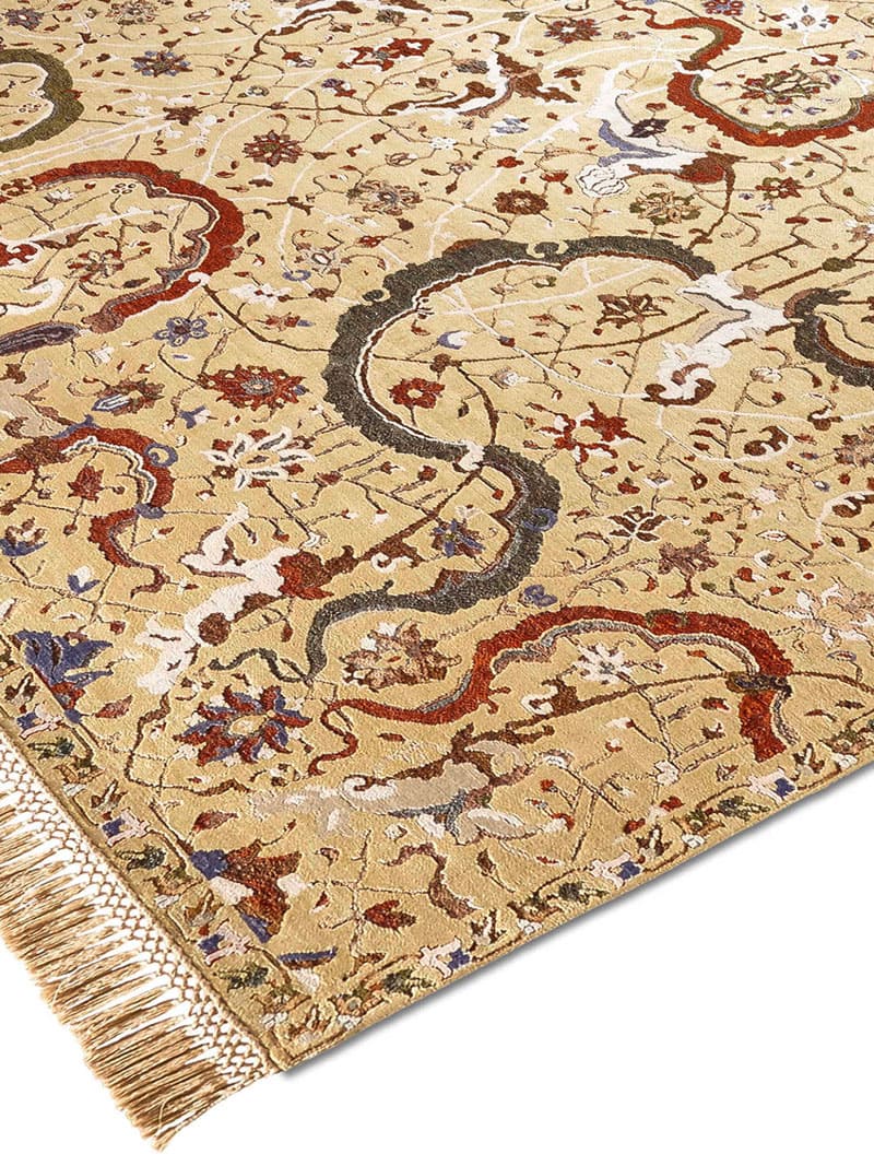 Tabriz Yellow Hand-Knotted Wool / Silk Rug