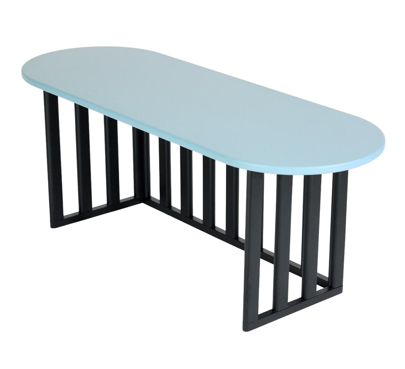 Light Blue Oval Wood Side Table