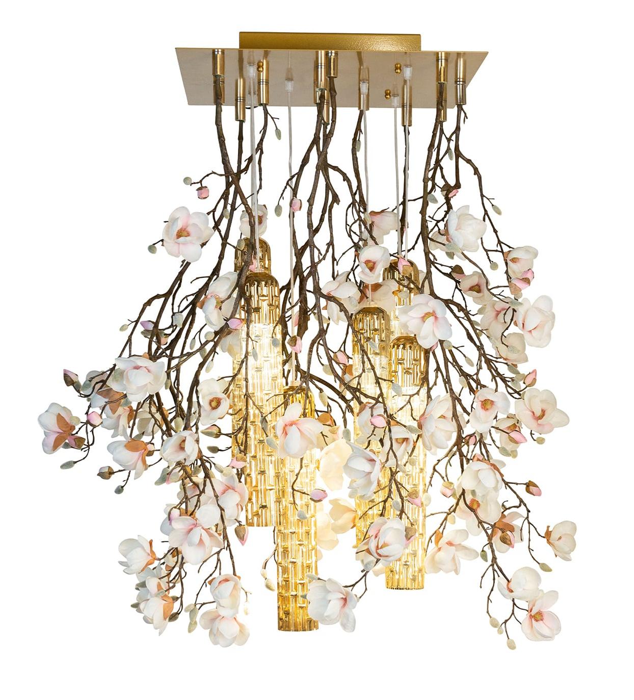Magnolia White and Gold Chandelier