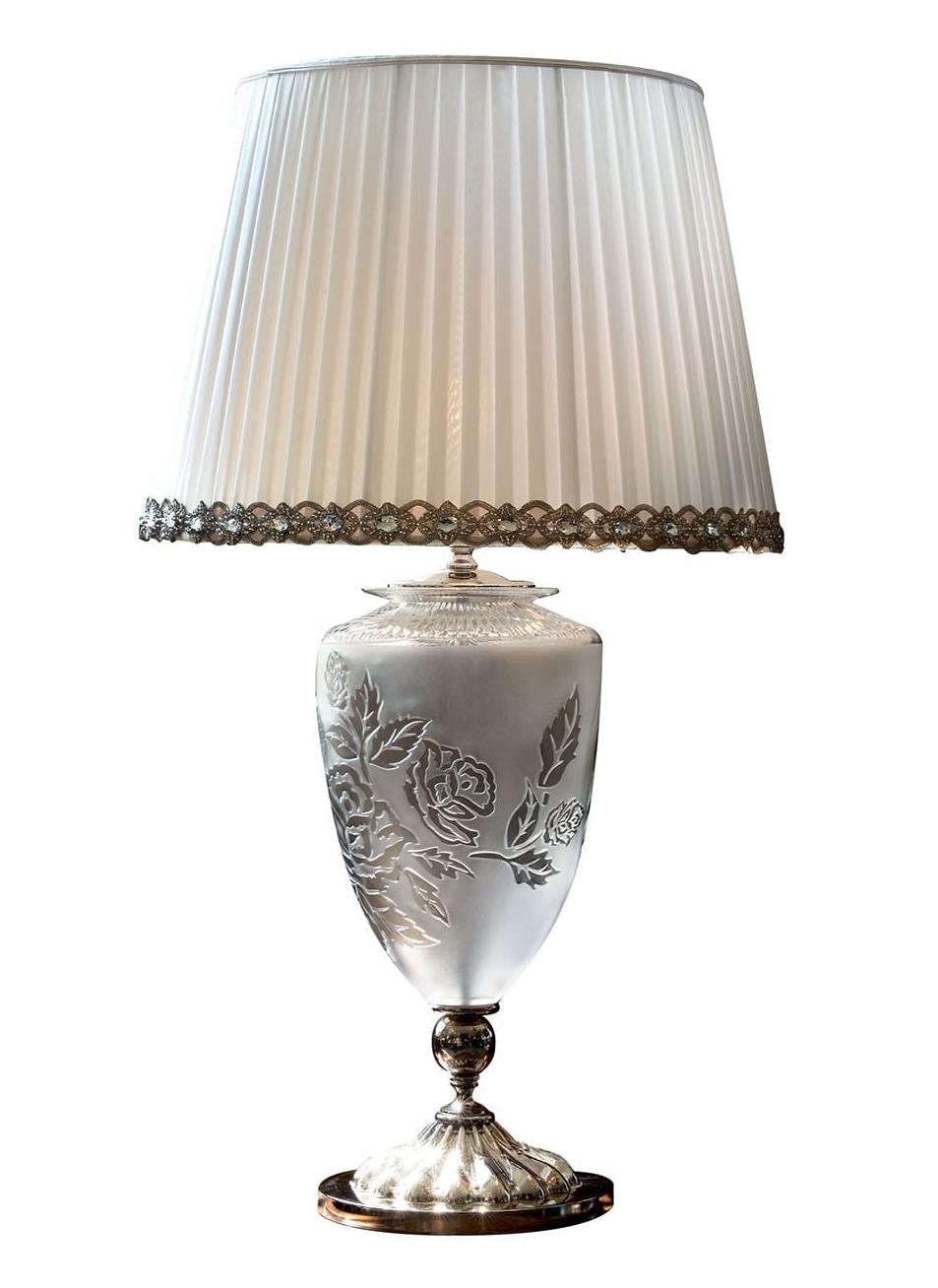 Polished Nickel Crystal Flower Table Lamp