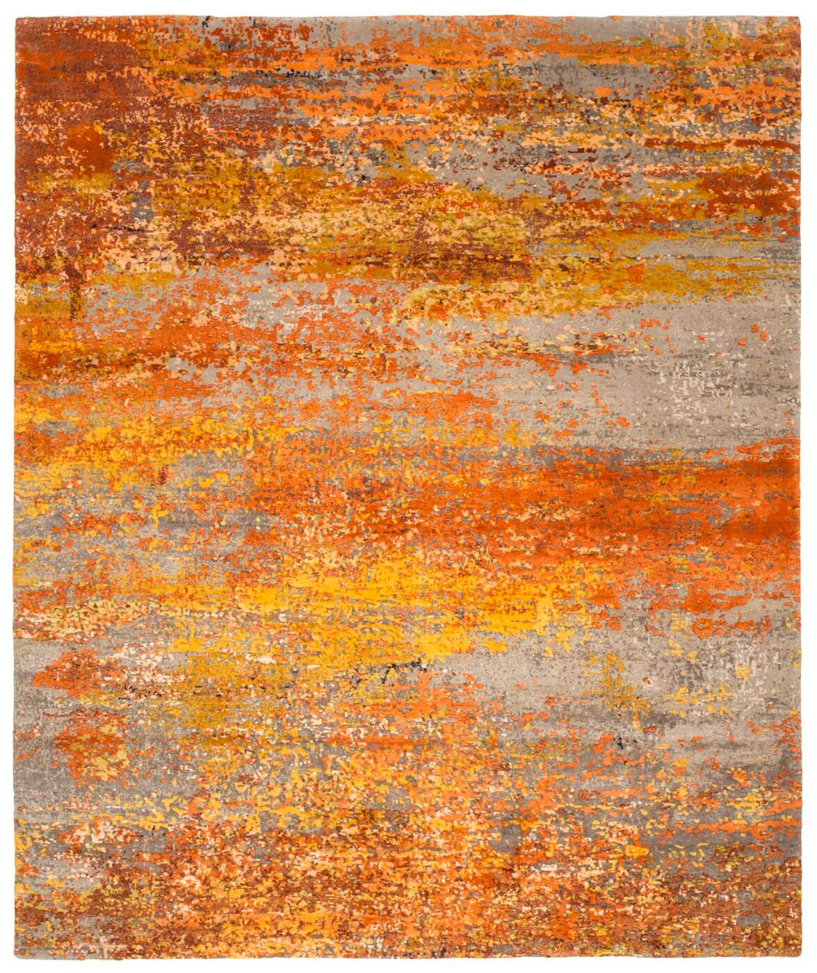 Artwork Wool & Silk Orange Luxury Rug