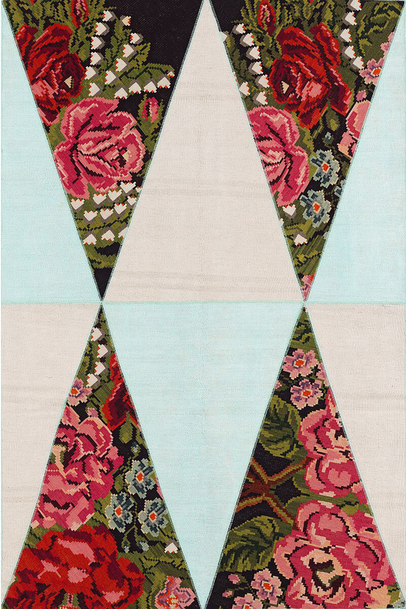 Turkish Overdyed Patchwork Rug Arlecchino Flower Tiffany