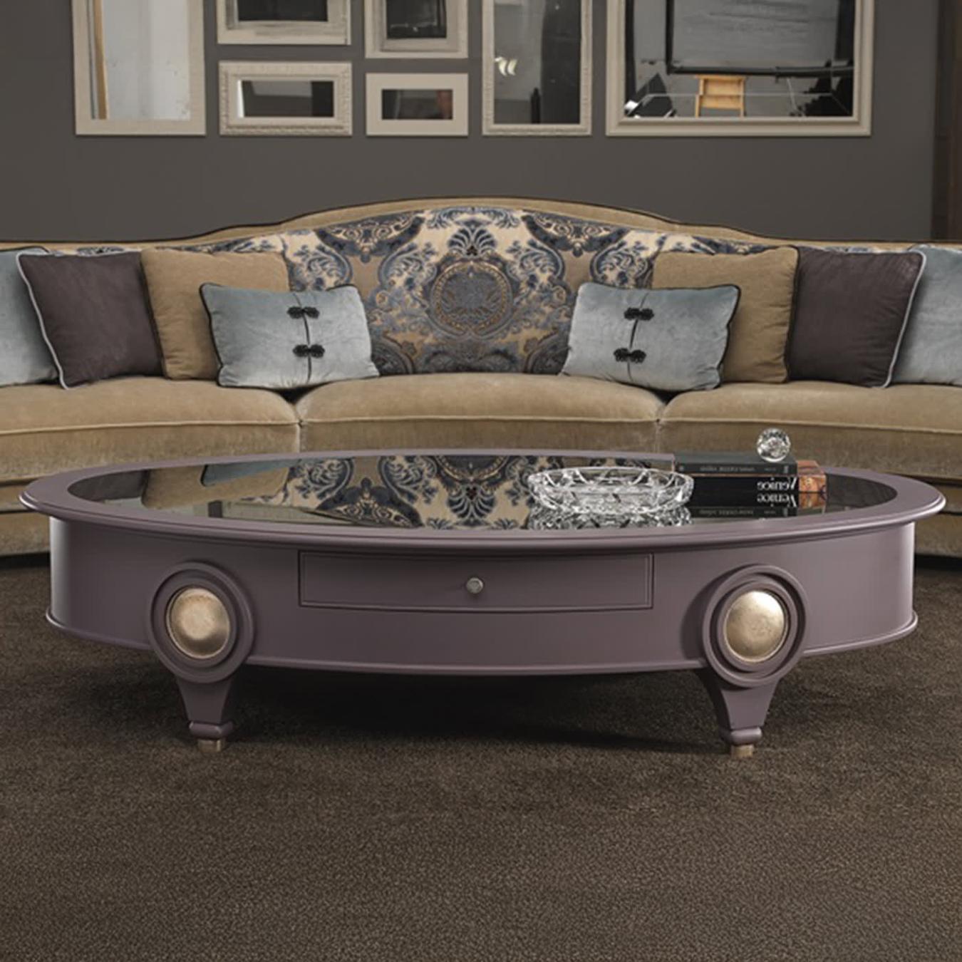 Oval Smoked Mirror Low Coffee Table