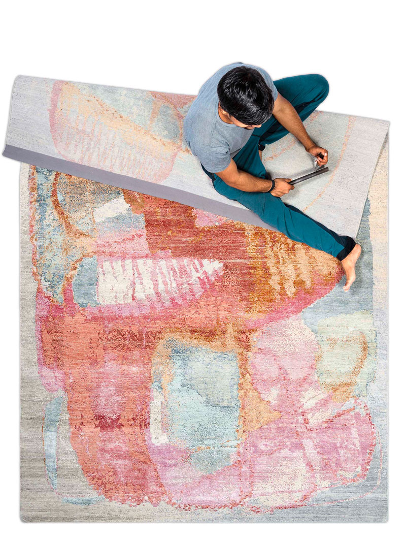 Red Sunset Hand-Knotted Silk / Wool Rug