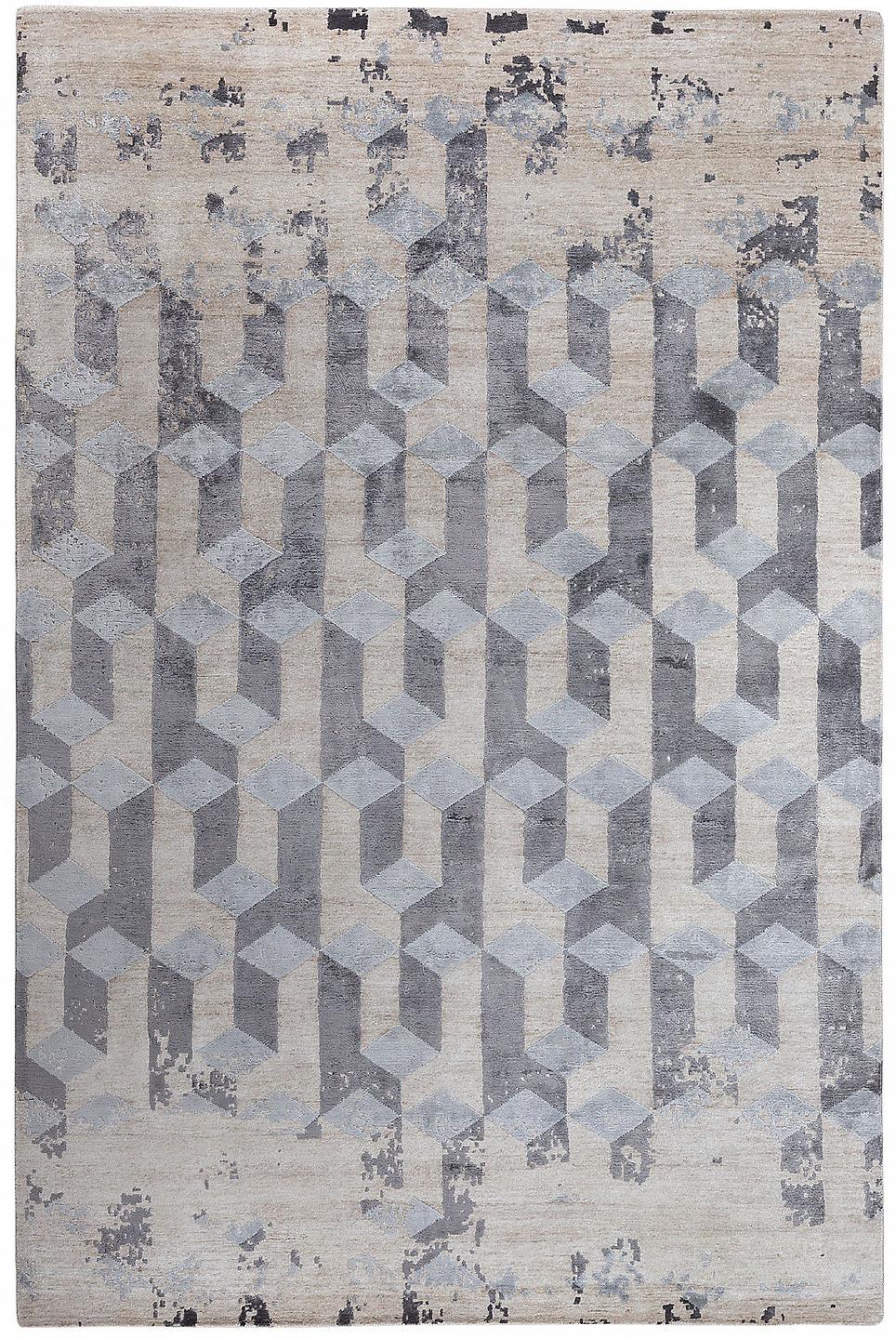 Faded Geometric Hand-Knotted Rug
