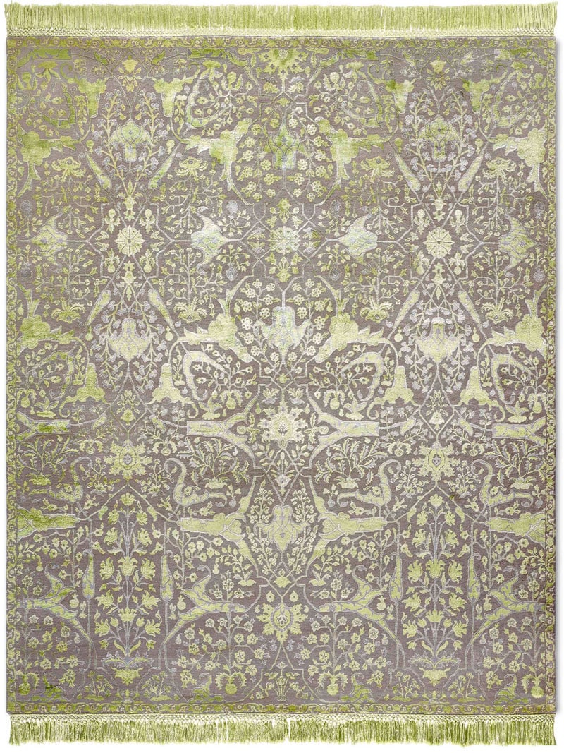 Teheran Green Hand-Knotted Wool / Silk Rug ☞ Size: 300 x 400 cm