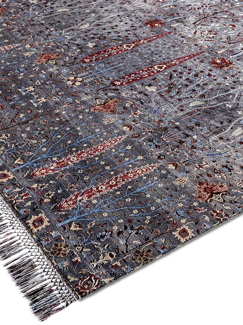 Pine Garden Hand-Knotted Wool / Silk Rug ☞ Size: 183 x 274 cm