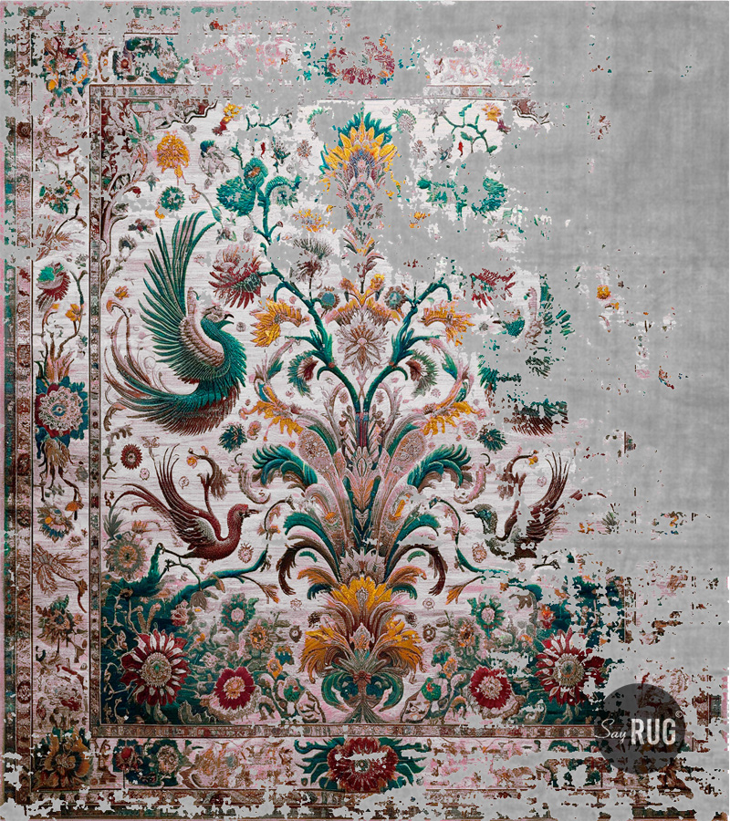 Paradise Garden Faded Green Handwoven Designer Rug