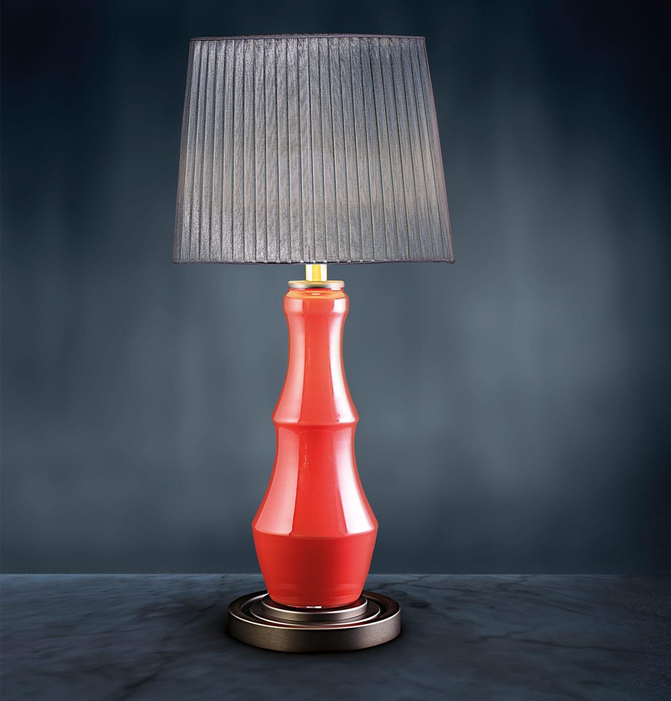 Artisan Coral Red Blown Glass Lamp