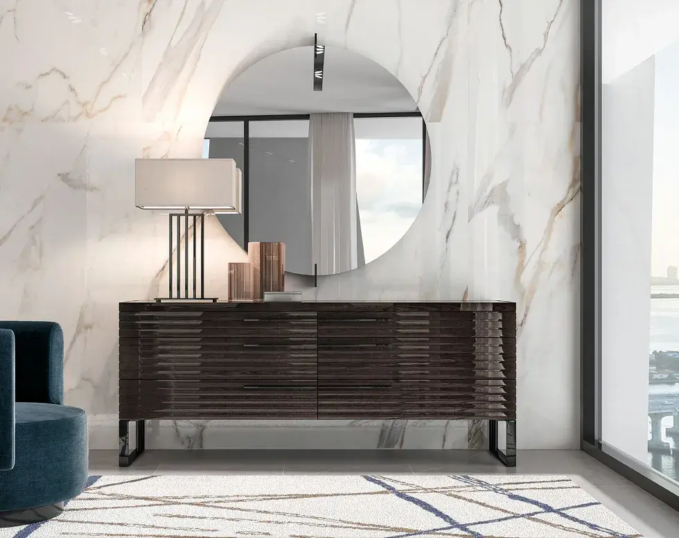 Metal-Accented Circular Wall Mirror