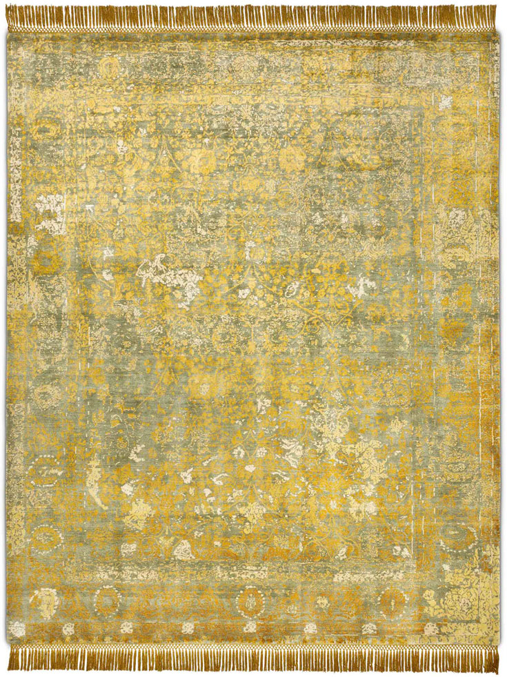 Obvious Gold Hand-Knotted Wool / Silk Rug ☞ Size: 274 x 365 cm