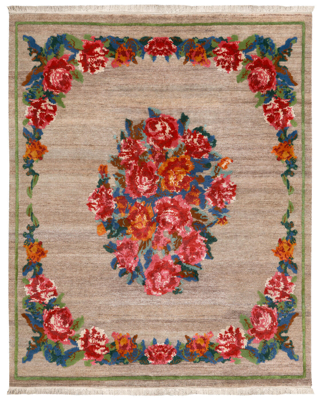 Traditional Hand-woven Beige / Red Luxury Rug