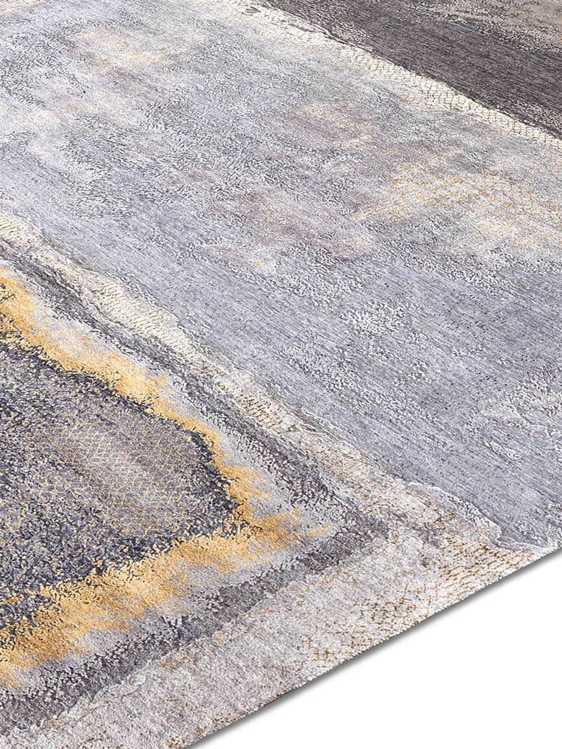 Silver Abstract Luxury Handwoven Rug ☞ Size: 183 x 274 cm