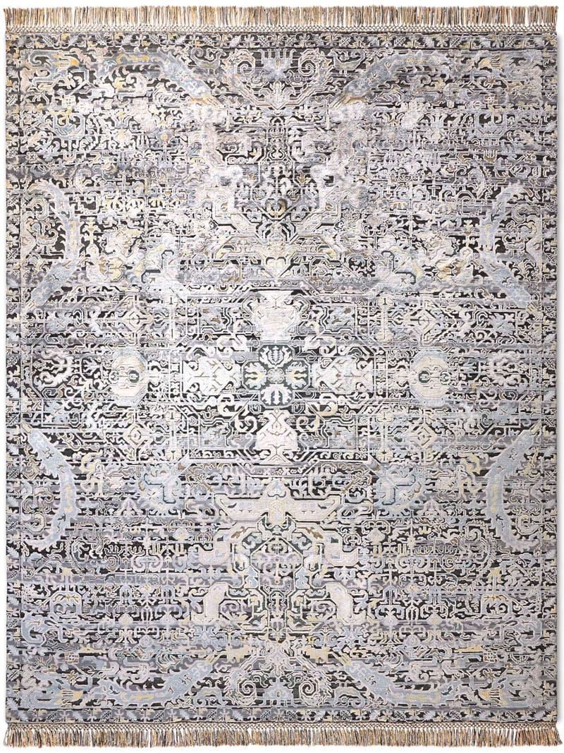 Azerbaijan Silver Hand-Knotted Silk / Wool Rug