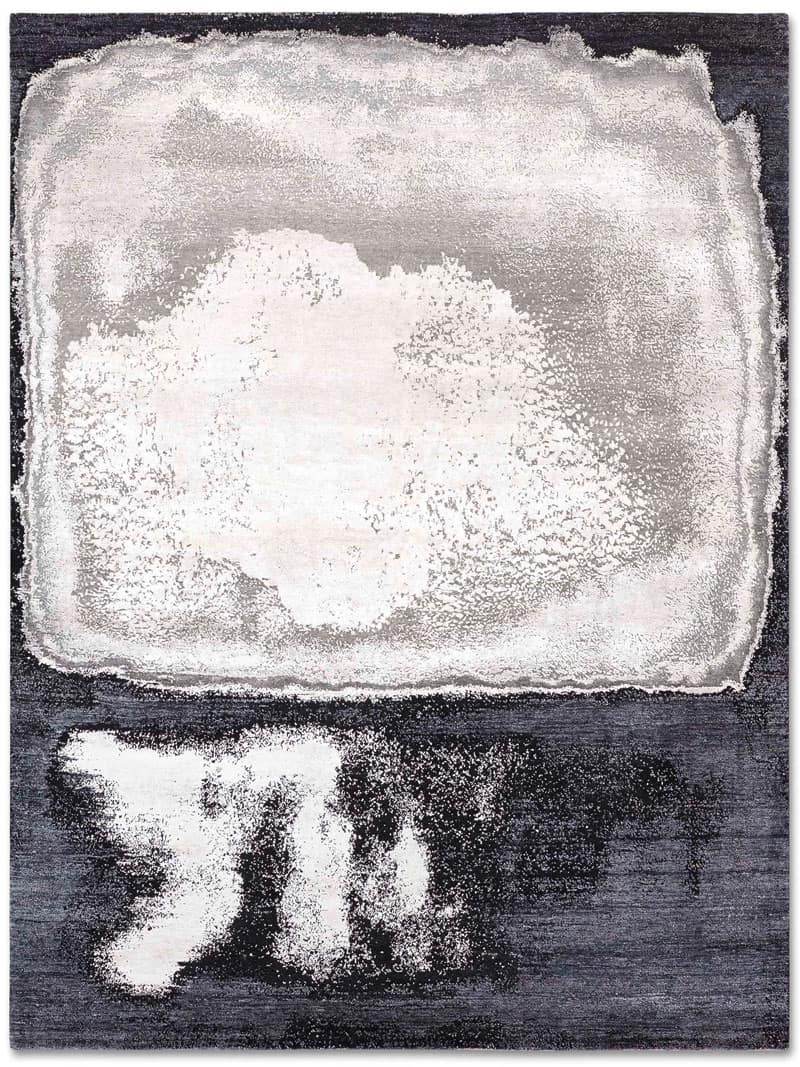 White Grey Hand-Knotted Wool / Silk Rug | Size: 365 x 457 cm