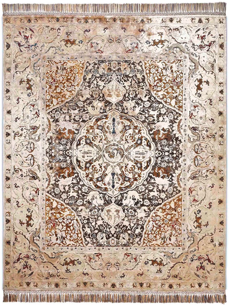 Gold Hand-Knotted Silk / Wool Rug