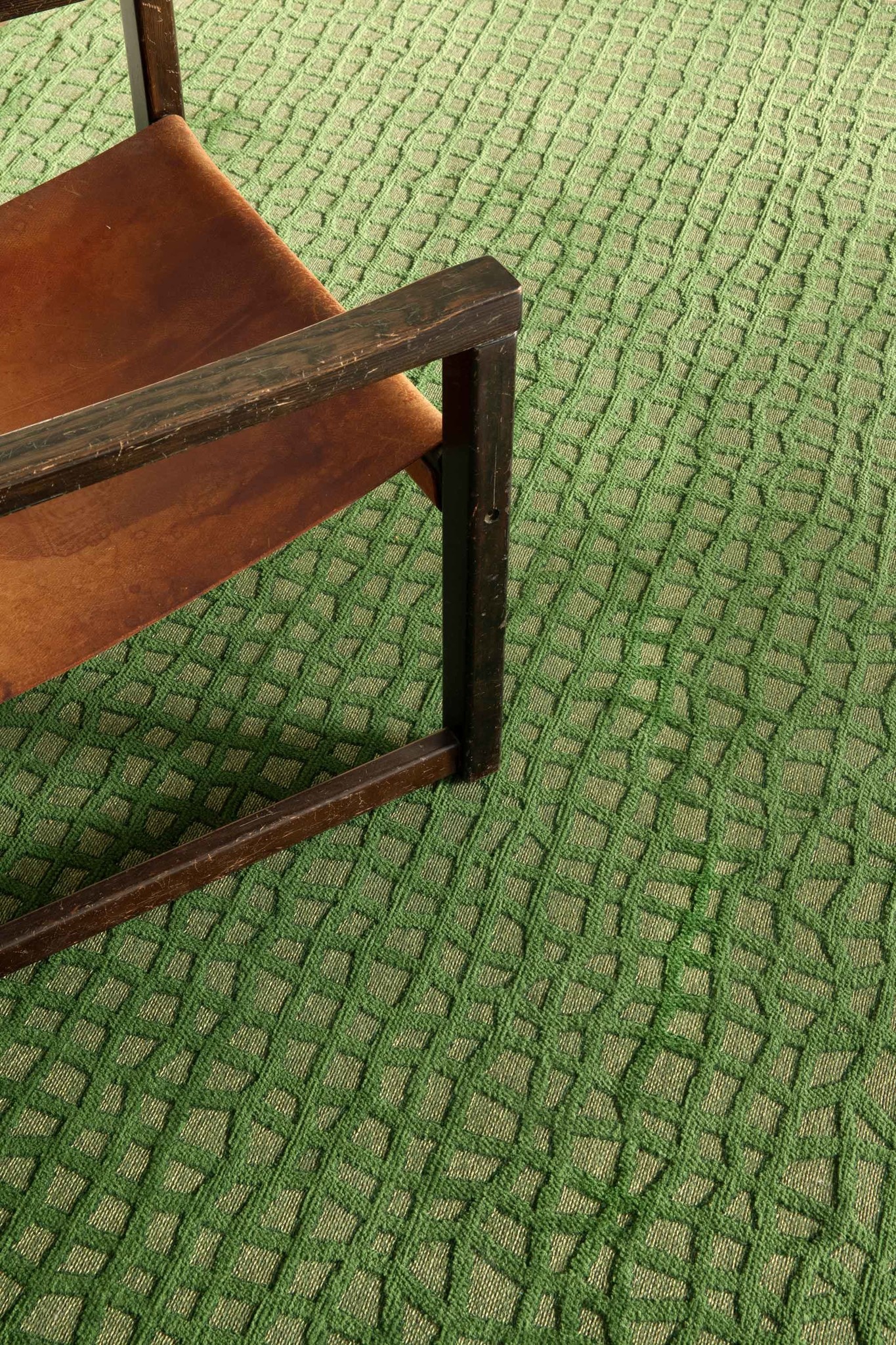 Green Checkered Belgian Flatwoven Rug ☞ Size: 170 x 240 cm