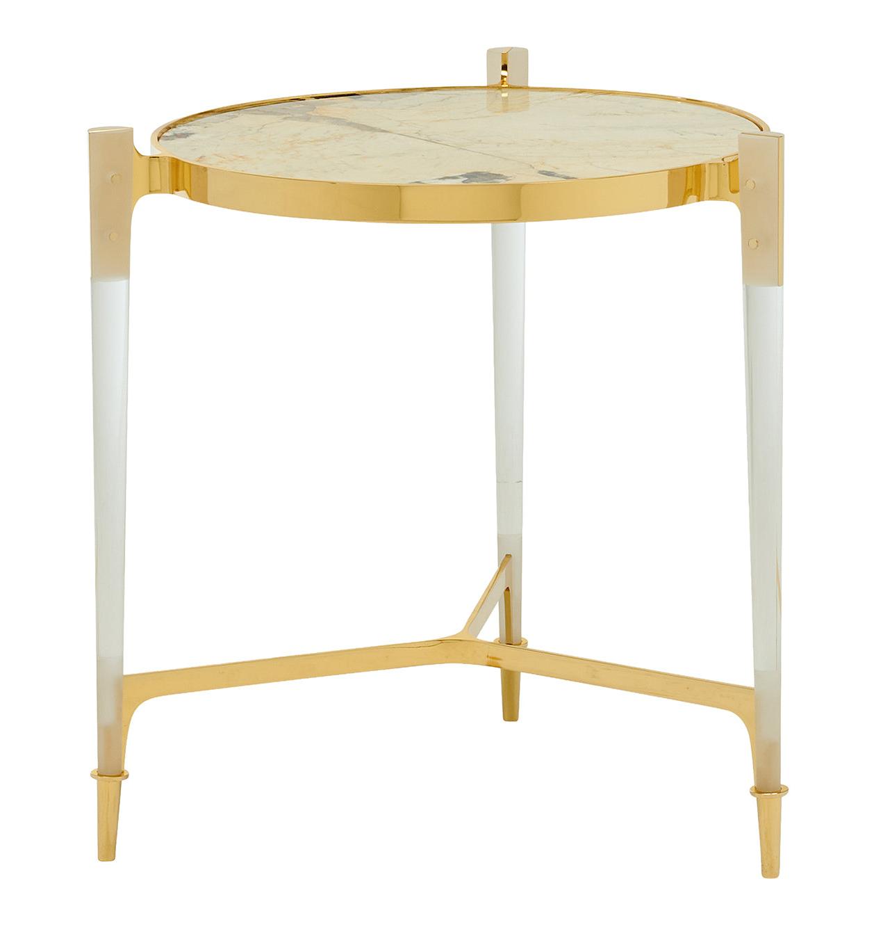 Round Brass Marble Top Italian Side Table