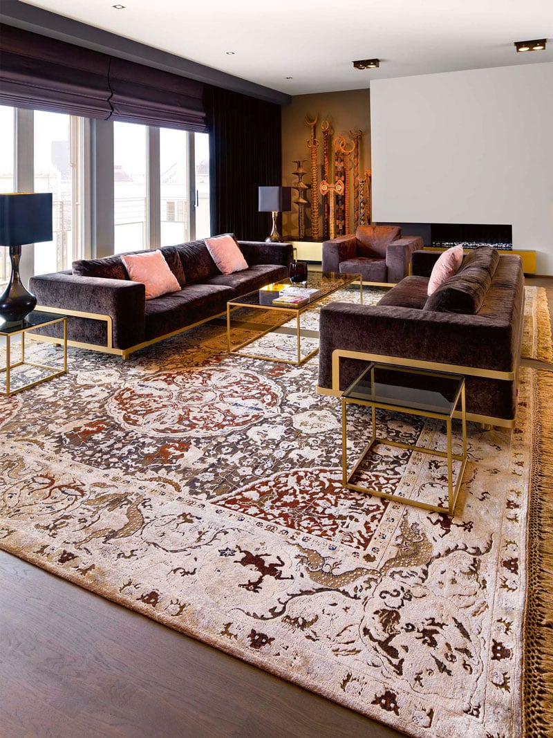 Gold Hand-Knotted Silk / Wool Rug