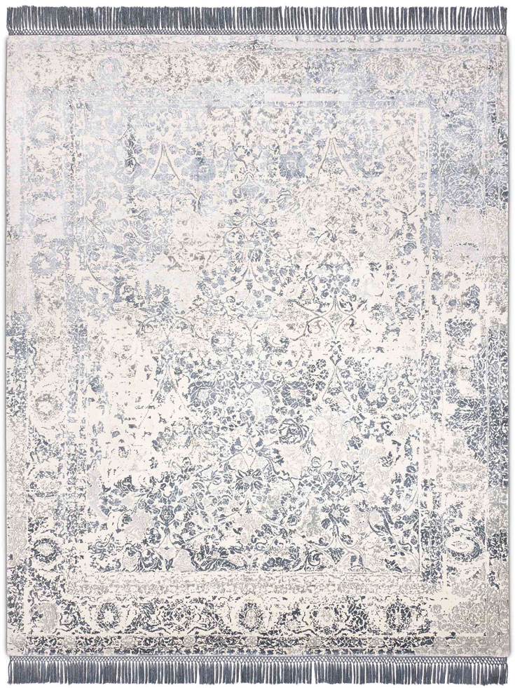 Silver Grey Hand-Knotted Wool / Silk Rug ☞ Size: 274 x 365 cm