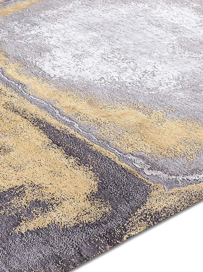 Gold on Grey Hand-Woven Exquisite Rug ☞ Size: 183 x 274 cm