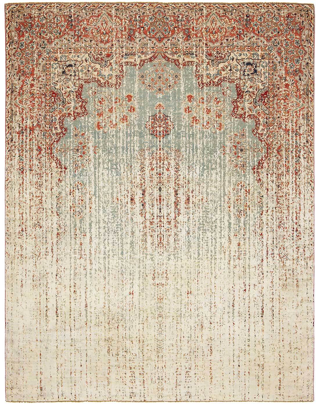 Red Hand-Knotted Wool / Silk Luxury Rug