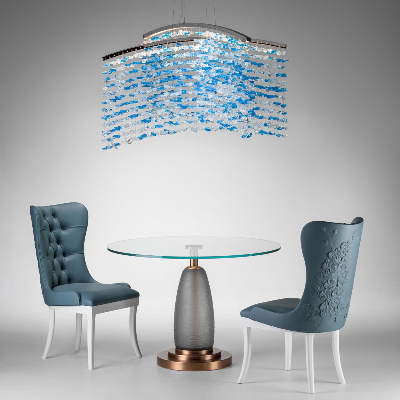Round Metal-Base Glass Dining Table