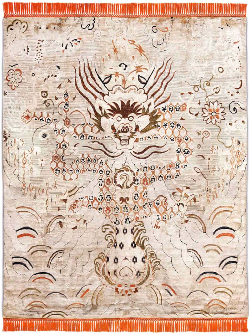 Dragon Orange / Cream Silk / Wool Rug