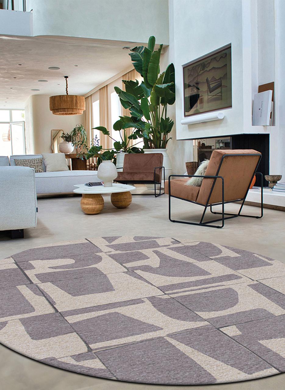 Grey Geometric Round Rug
