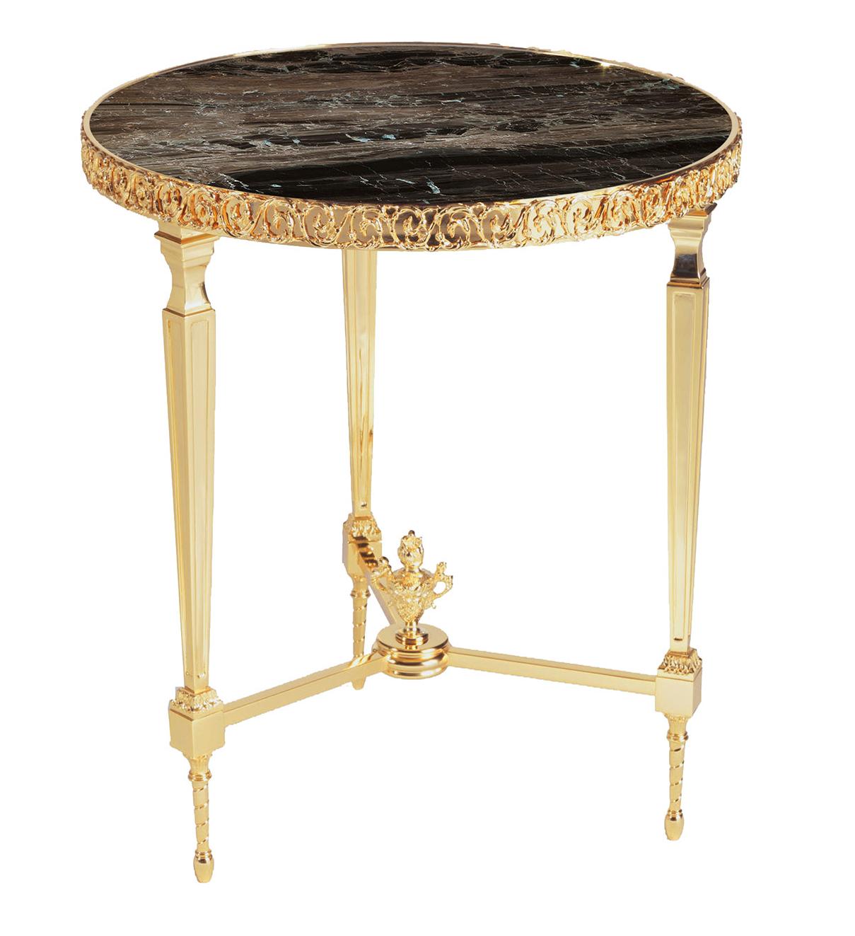 Brass Dark Marble Top Artisan Side Table