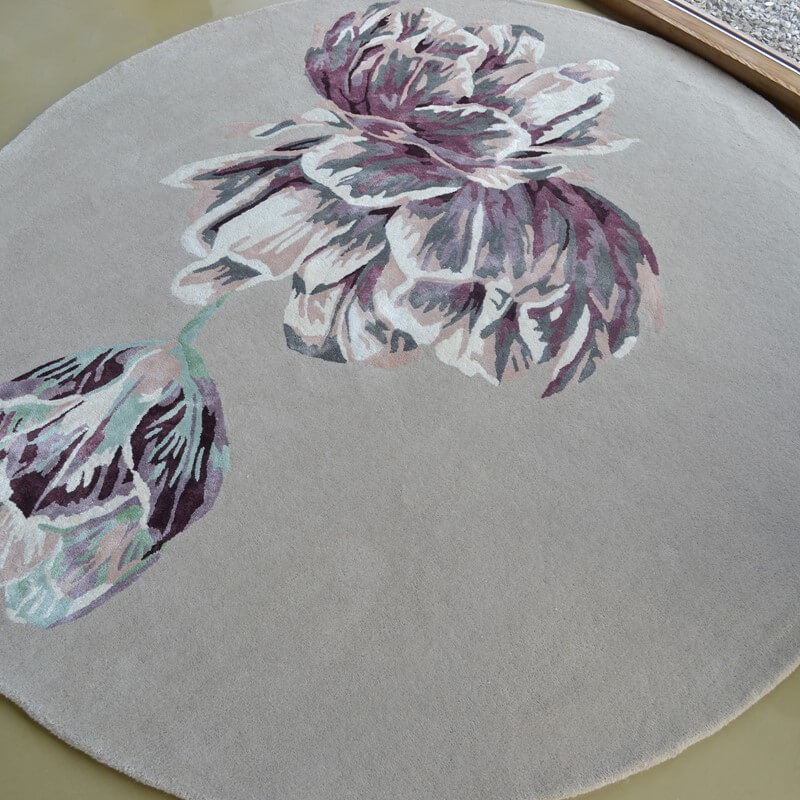Hand Woven Floral Beige Circle Rug | Size: Ø 200 cm