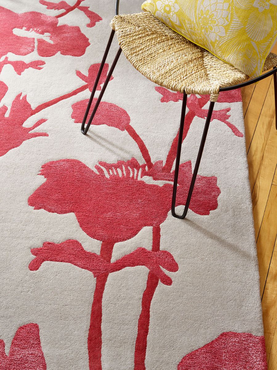 Floral Red Handwoven Wool / Viscose Rug