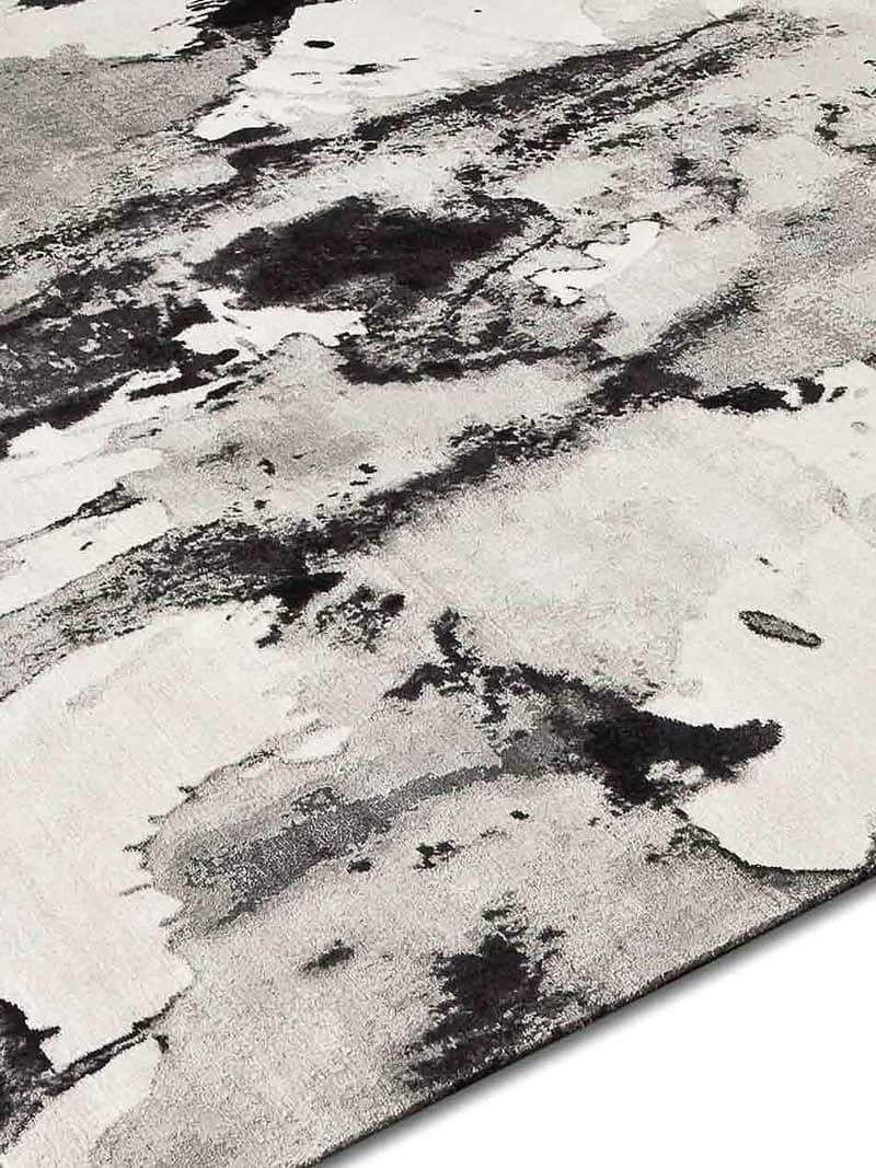 Black & White Hand-Knotted Wool / Silk Rug ☞ Size: 183 x 274 cm