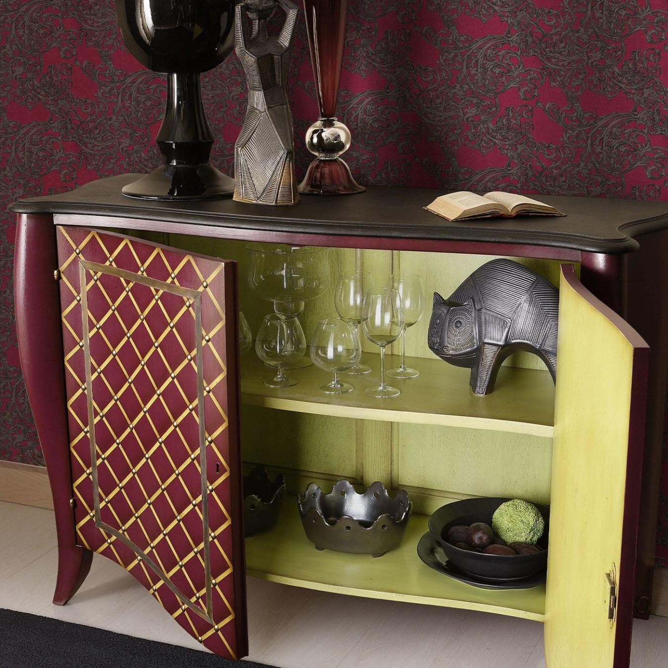 Lacquered Sideboard in Purple and Yellow