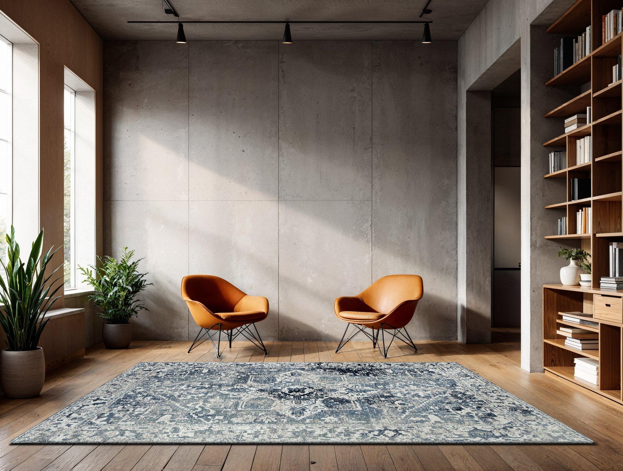 Deep Blue Distressed Pattern Rug | Size: 140 x 200 cm