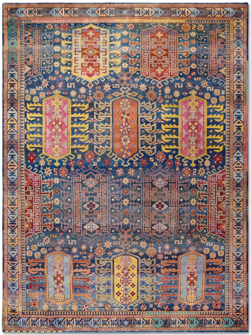 Original Natural Blue Hand-Knotted Wool Rug ☞ Size: 305 x 427 cm